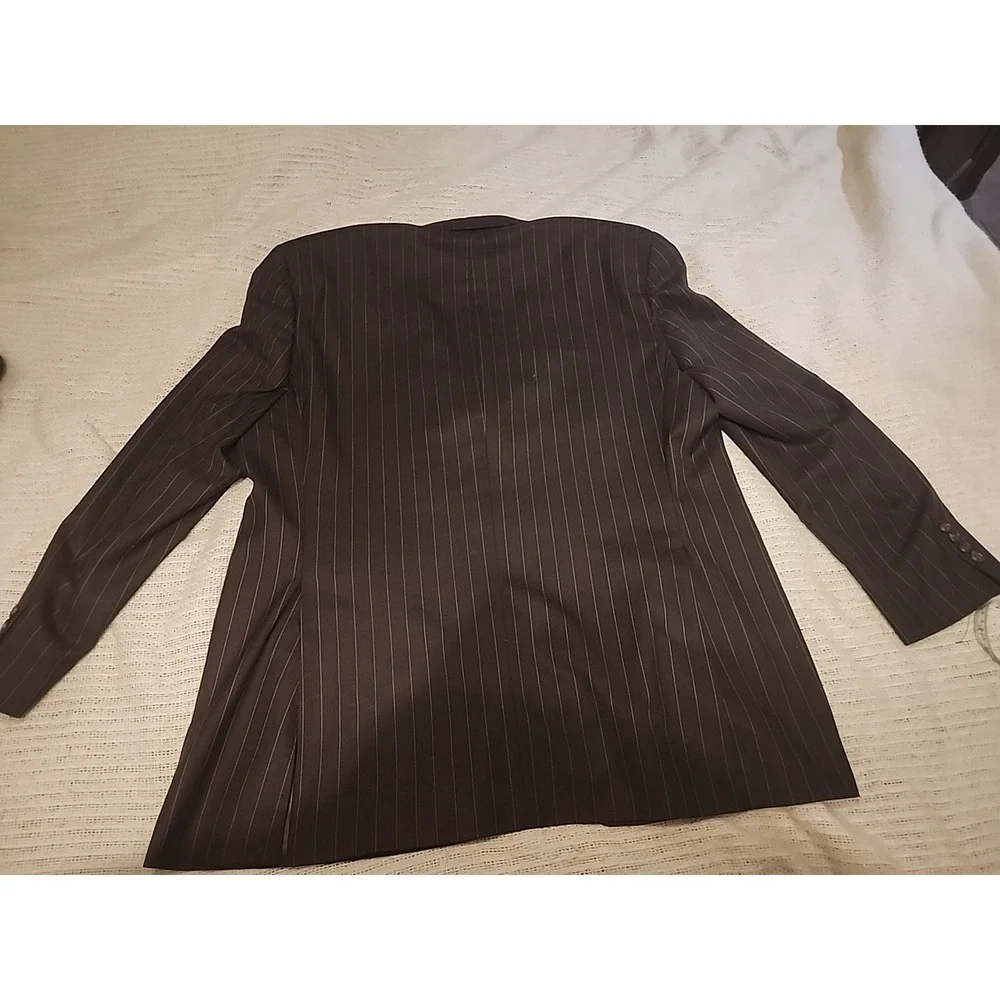 Polo Ralph Lauren Made In China  Suit Jacket Mens 48 L Brown Pinstripe 100% Wool
